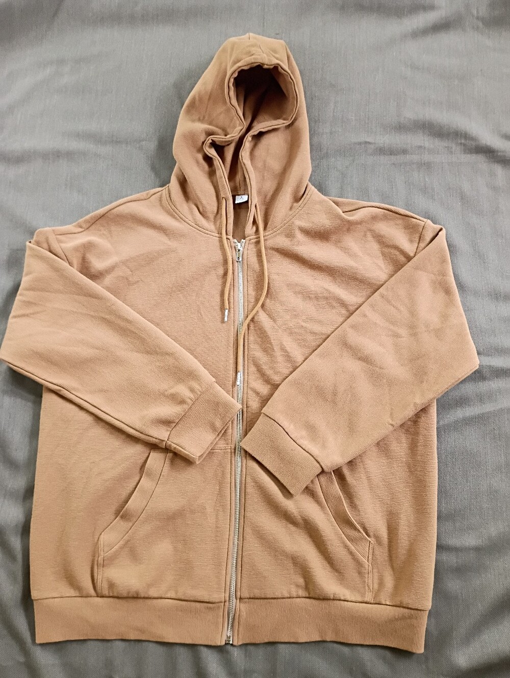 Anrabess Men's Zip-Up Hooded Sweatshirt - Tan